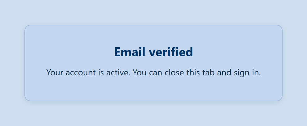 The confirmation page shown after clicking a verification link