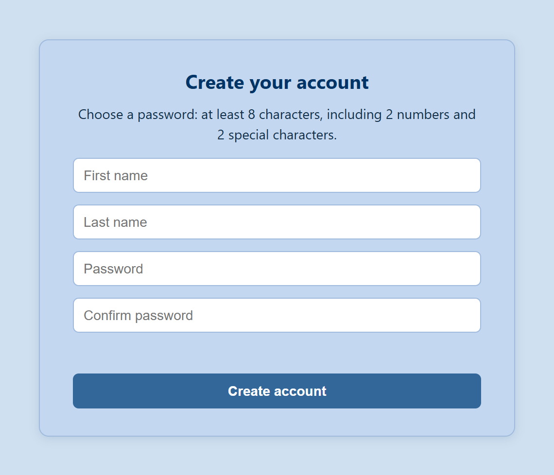 The account-creation page an invite link opens