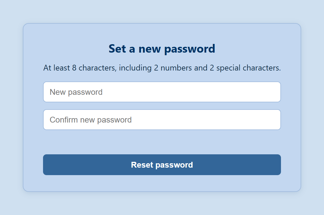 The password-reset page a reset link opens
