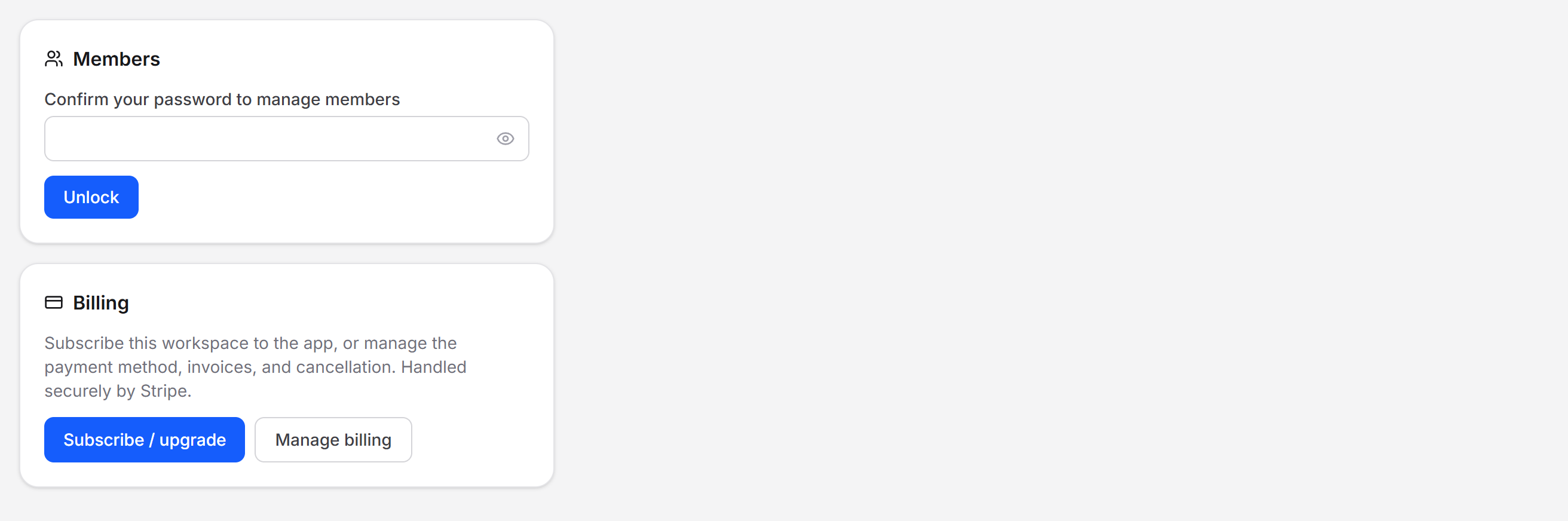 Confirming your password to unlock member management